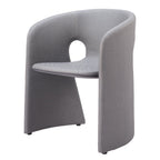 Tan And Beige Fabric And Steel Partially Open Back Dining Arm Chair