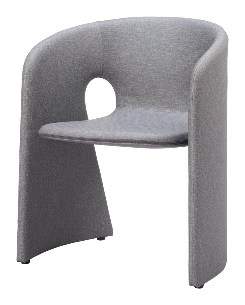 Tan And Beige Fabric And Steel Partially Open Back Dining Arm Chair