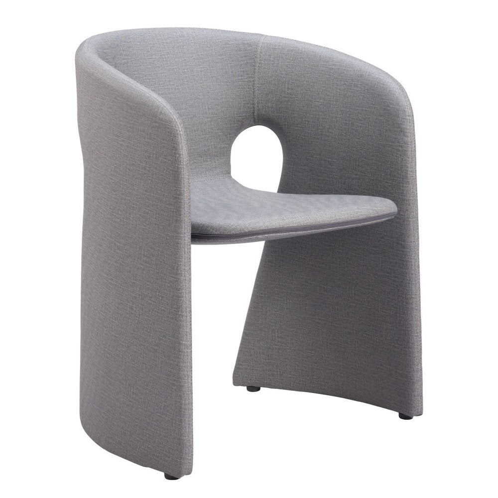 Tan And Beige Fabric And Steel Partially Open Back Dining Arm Chair