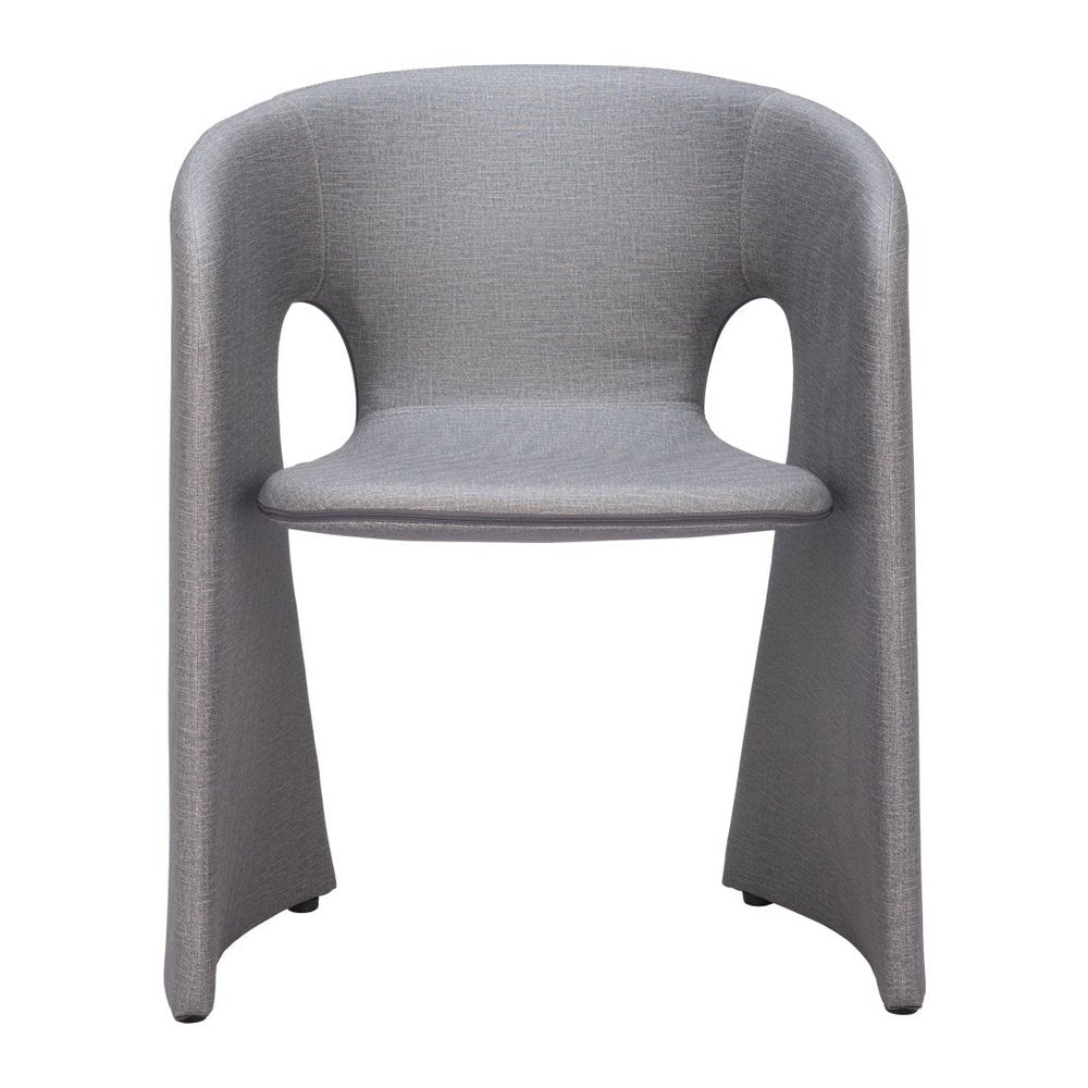 Tan And Beige Fabric And Steel Partially Open Back Dining Arm Chair