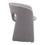 Tan And Beige Fabric And Steel Partially Open Back Dining Arm Chair