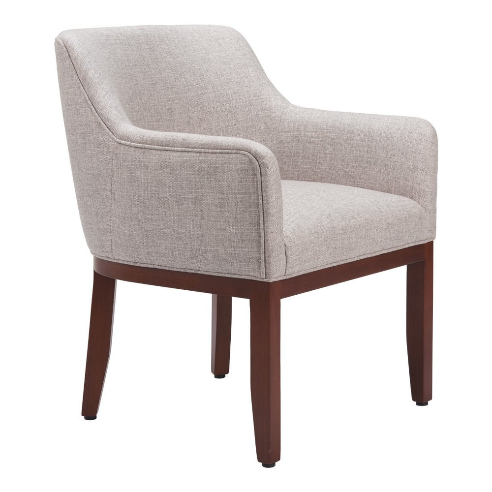 Gray And Brown Upholstery And Wood Dining Arm Chair