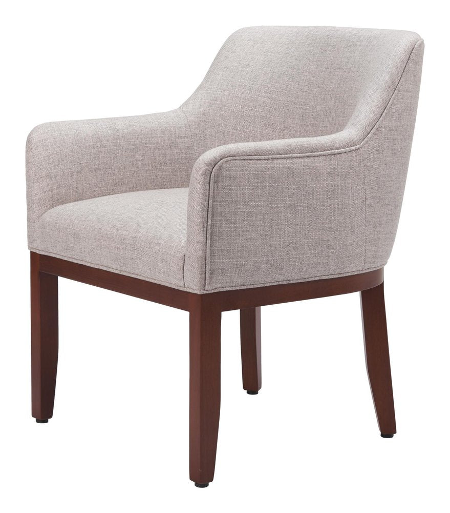 Gray And Brown Upholstery And Wood Dining Arm Chair