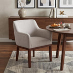 Gray And Brown Upholstery And Wood Dining Arm Chair