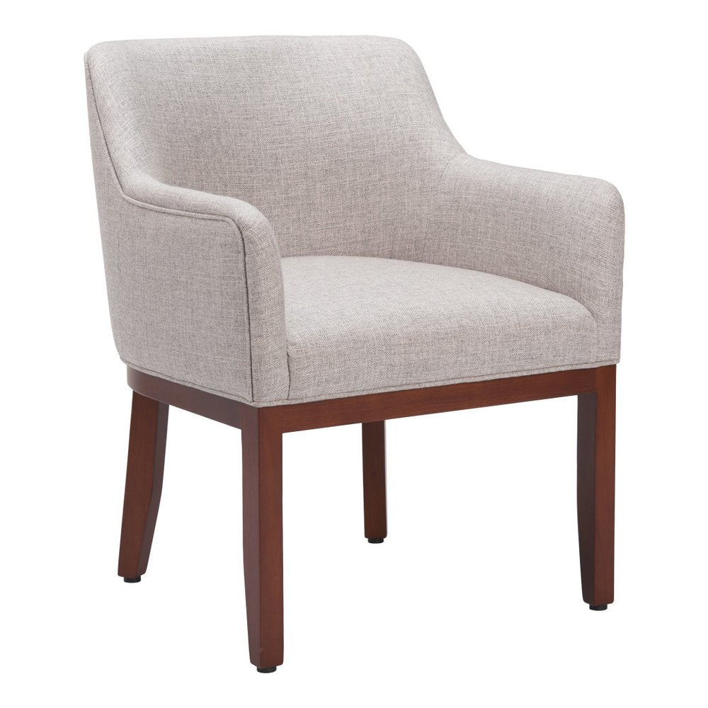 Gray And Brown Upholstery And Wood Dining Arm Chair