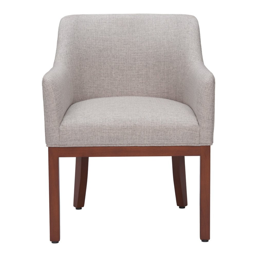 Gray And Brown Upholstery And Wood Dining Arm Chair