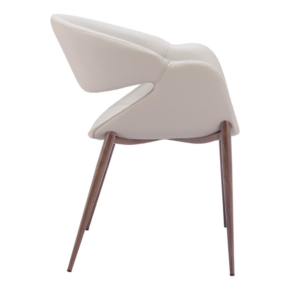 Set of Two Beige and Brown Upholstered Faux Leather Open Back Dining Arm Chairs