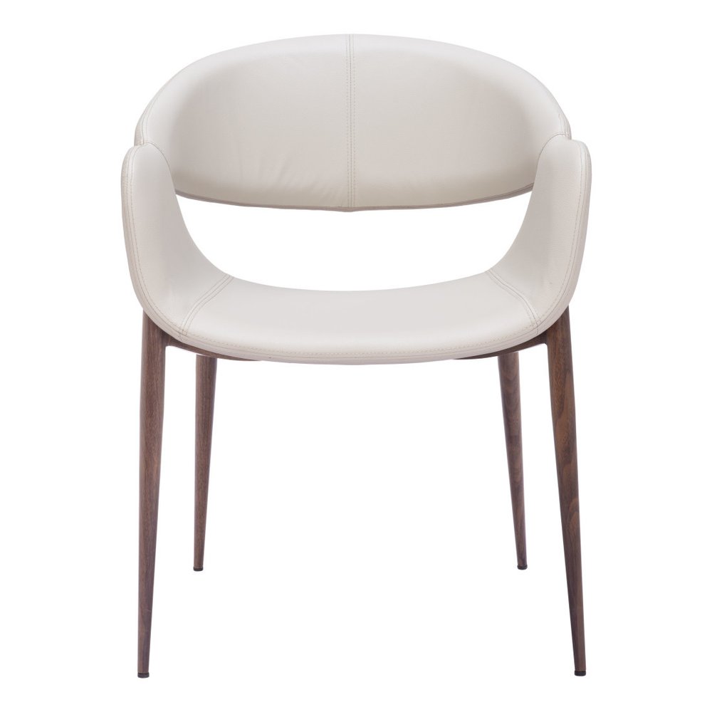 Set of Two Beige and Brown Upholstered Faux Leather Open Back Dining Arm Chairs
