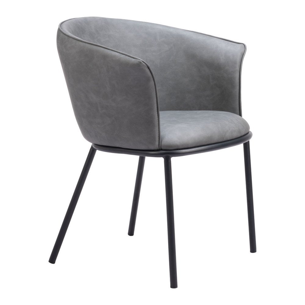 Brown and Black Upholstered Faux Leather Dining Arm Chair