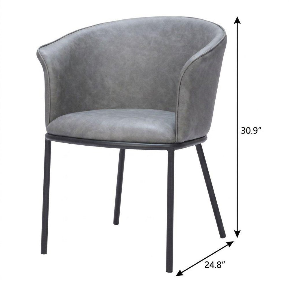 Brown and Black Upholstered Faux Leather Dining Arm Chair