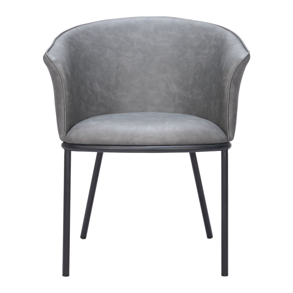 Brown and Black Upholstered Faux Leather Dining Arm Chair
