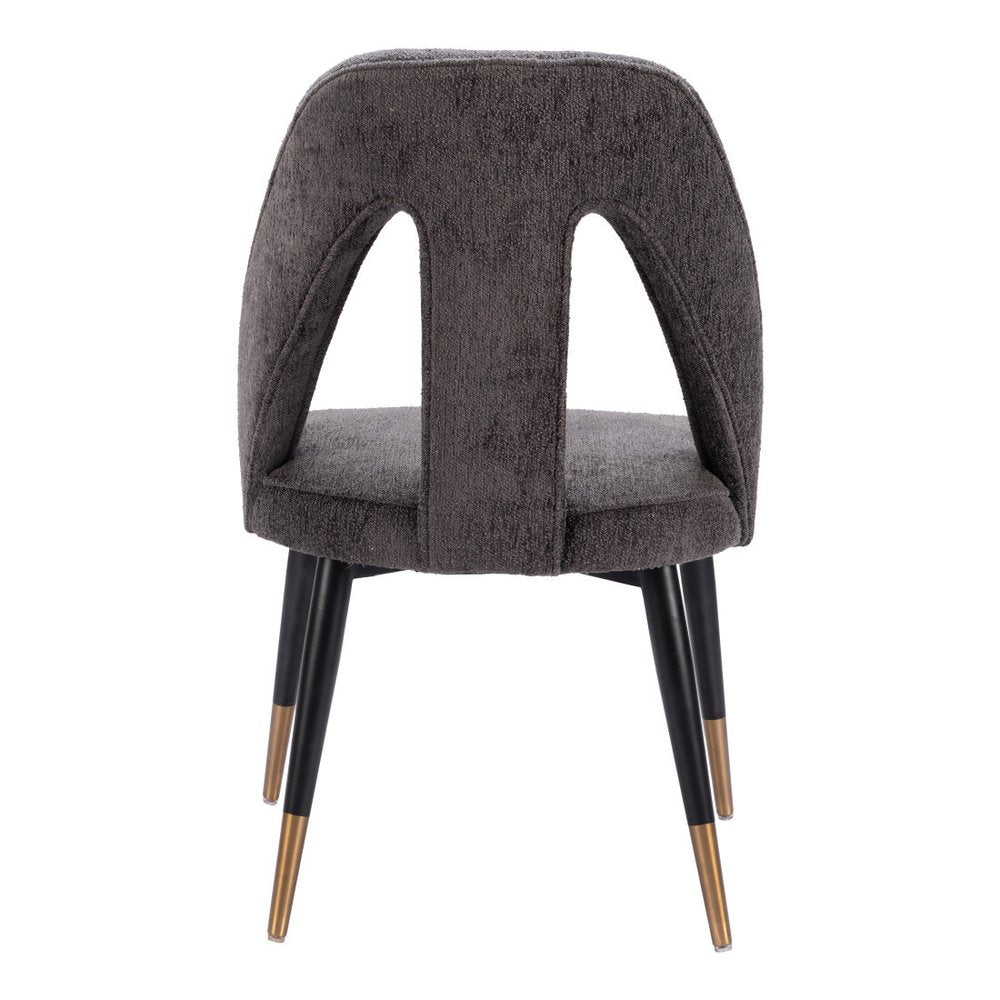 Ivory Black And Gold Faux Shearling And Wood And Steel Open Back Dining Side Chair