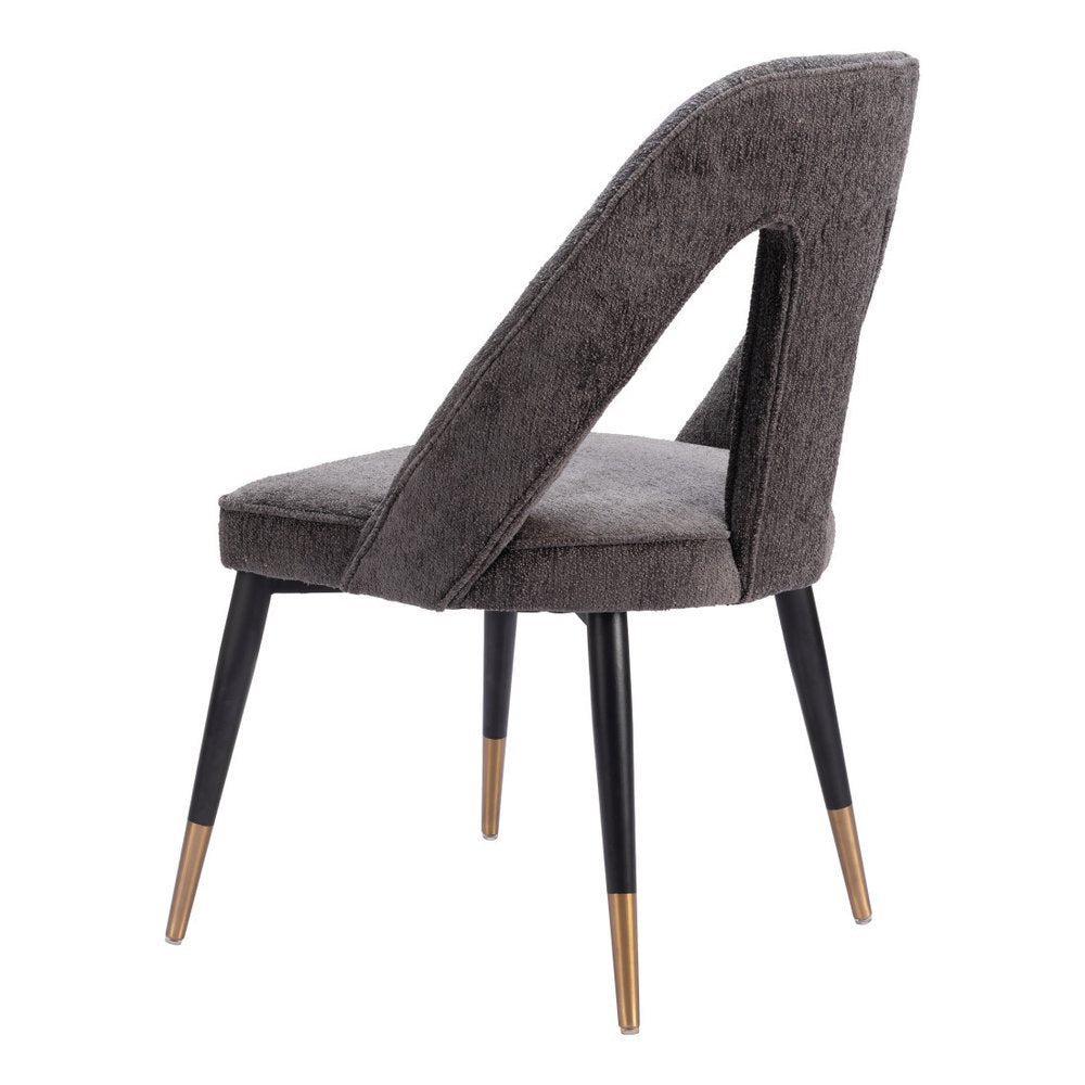 Ivory Black And Gold Faux Shearling And Wood And Steel Open Back Dining Side Chair