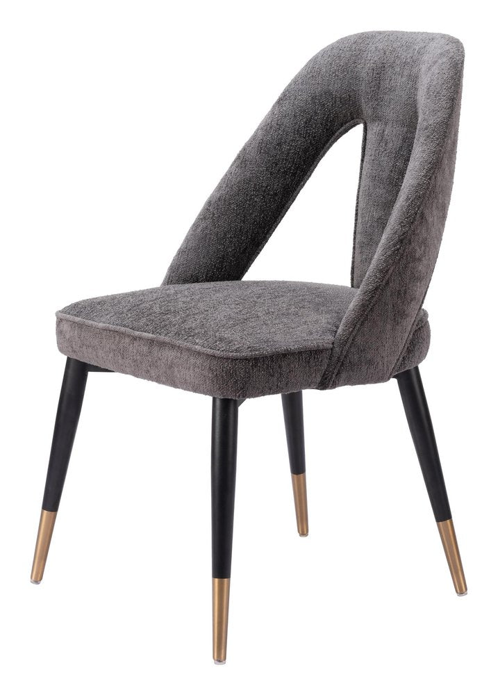 Ivory Black And Gold Faux Shearling And Wood And Steel Open Back Dining Side Chair