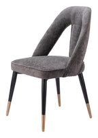 Ivory Black And Gold Faux Shearling And Wood And Steel Open Back Dining Side Chair