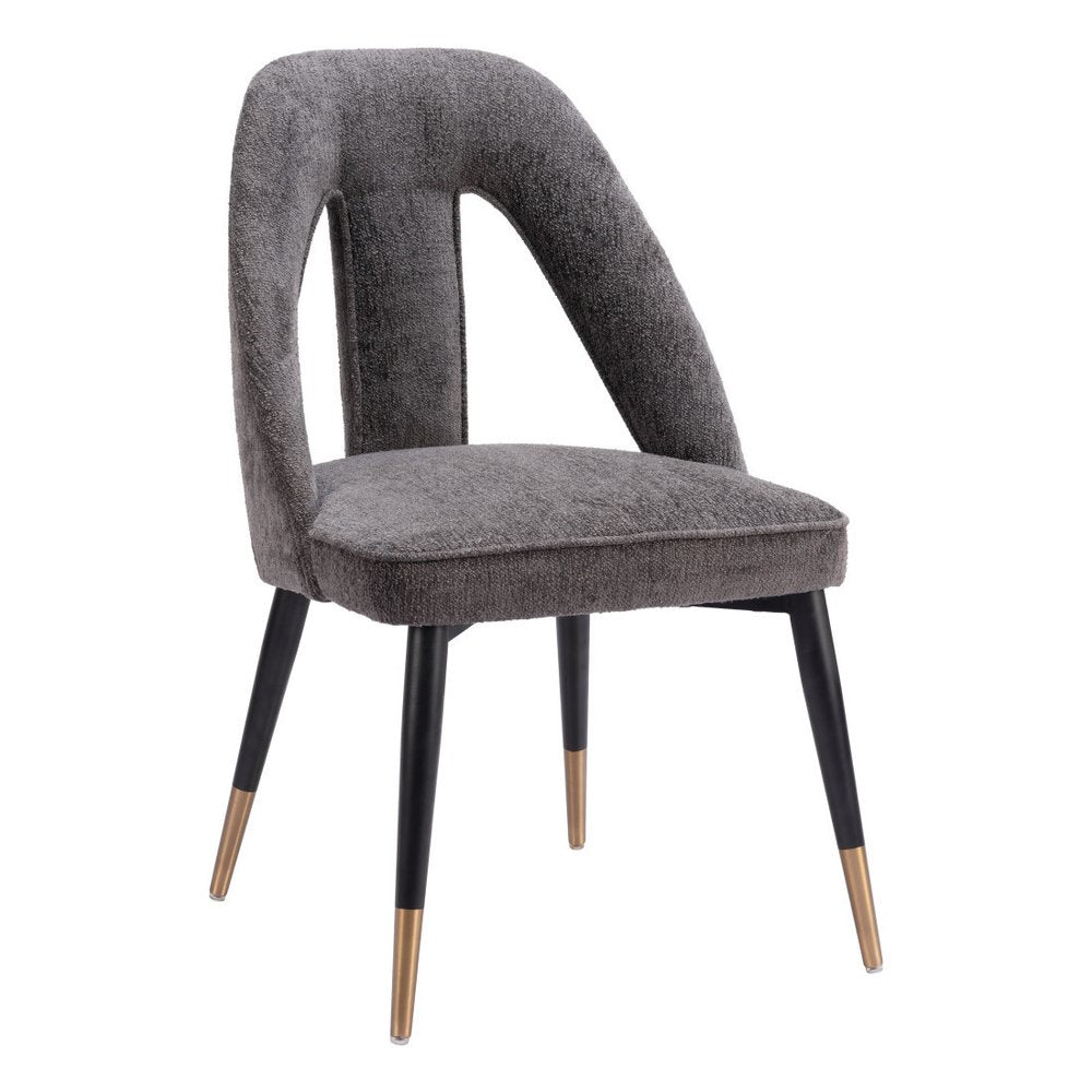 Ivory Black And Gold Faux Shearling And Wood And Steel Open Back Dining Side Chair