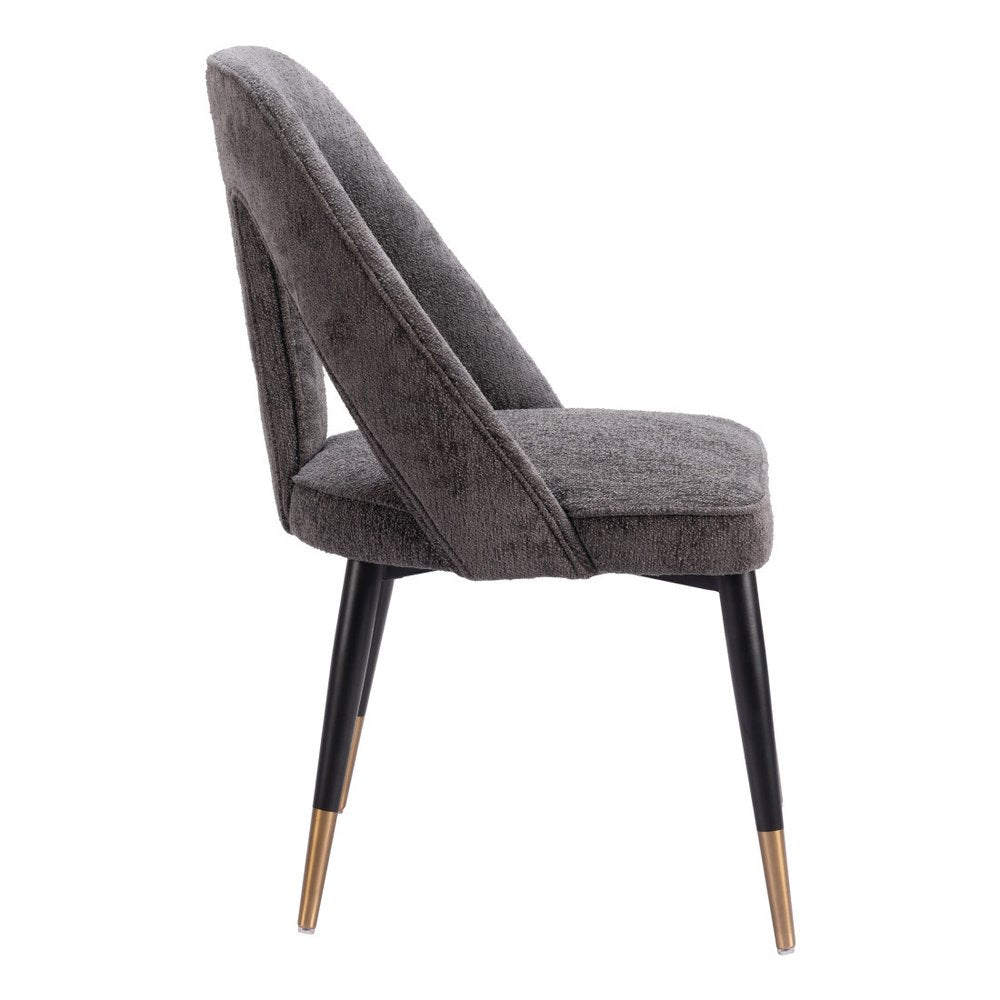 Ivory Black And Gold Faux Shearling And Wood And Steel Open Back Dining Side Chair