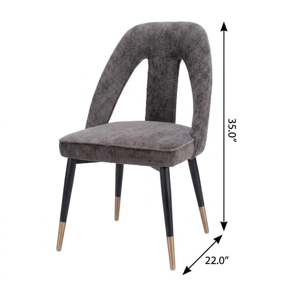 Ivory Black And Gold Faux Shearling And Wood And Steel Open Back Dining Side Chair