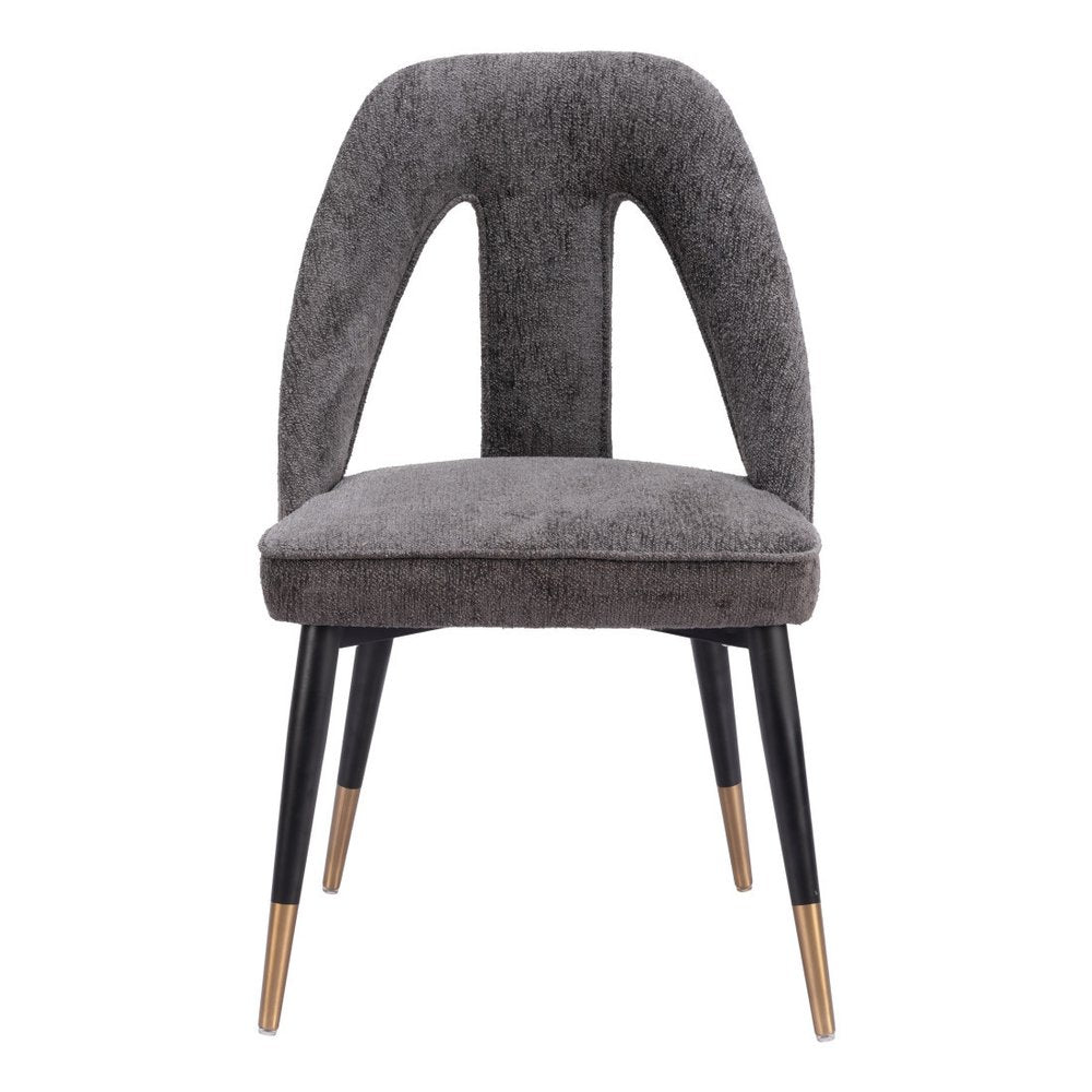 Ivory Black And Gold Faux Shearling And Wood And Steel Open Back Dining Side Chair