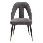Ivory Black And Gold Faux Shearling And Wood And Steel Open Back Dining Side Chair