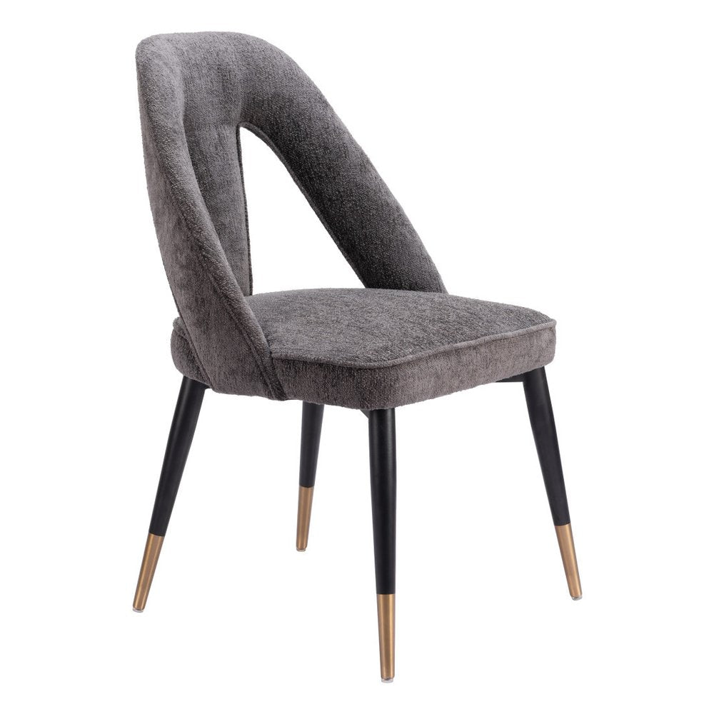 Ivory Black And Gold Faux Shearling And Wood And Steel Open Back Dining Side Chair