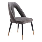 Ivory Black And Gold Faux Shearling And Wood And Steel Open Back Dining Side Chair