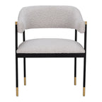 Gray Black And Gold Faux Shearling And Wood And Steel Partially Open Back Dining Arm Chair