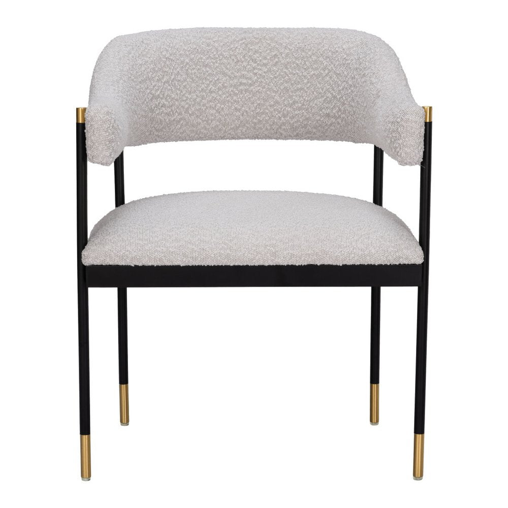 Gray Black And Gold Faux Shearling And Wood And Steel Partially Open Back Dining Arm Chair