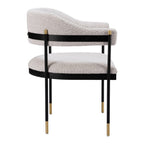 Gray Black And Gold Faux Shearling And Wood And Steel Partially Open Back Dining Arm Chair