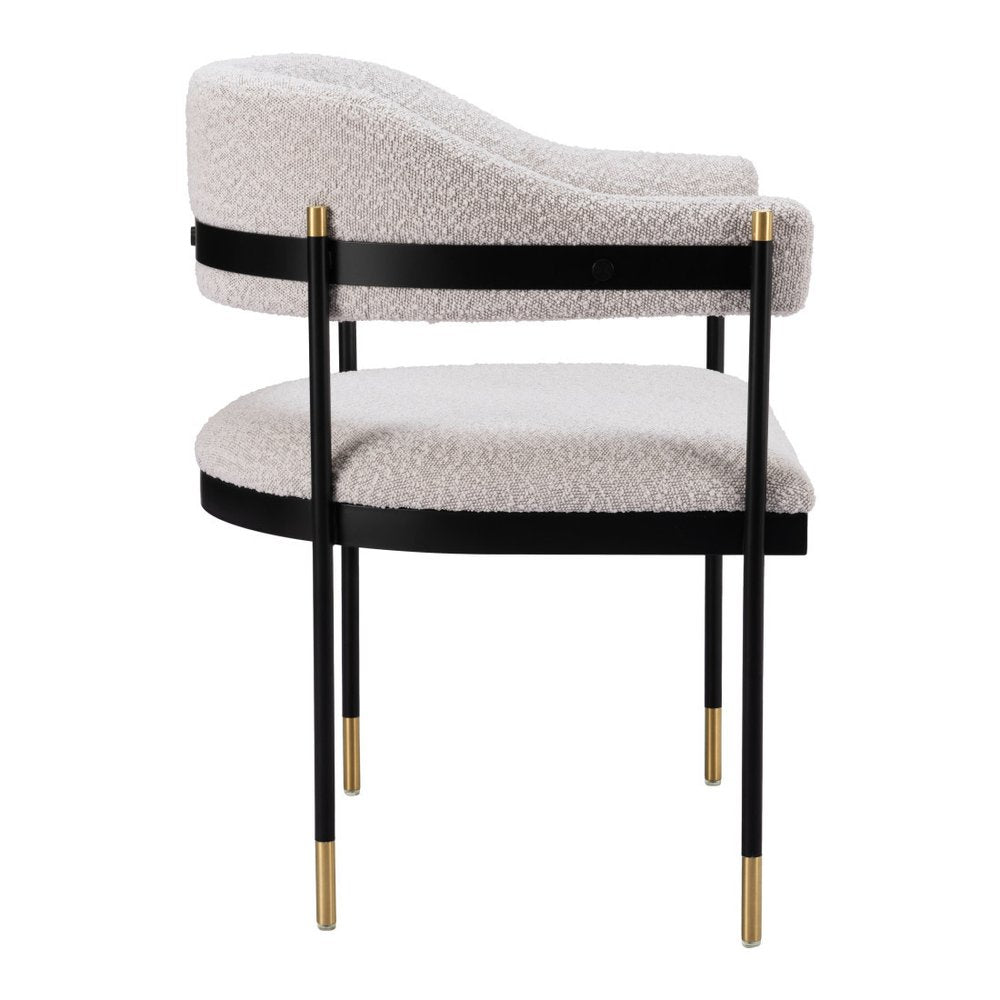 Gray Black And Gold Faux Shearling And Wood And Steel Partially Open Back Dining Arm Chair