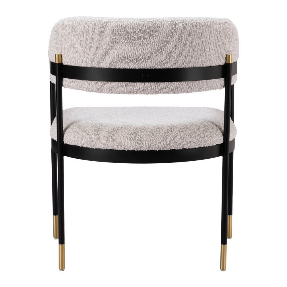 Gray Black And Gold Faux Shearling And Wood And Steel Partially Open Back Dining Arm Chair