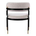Gray Black And Gold Faux Shearling And Wood And Steel Partially Open Back Dining Arm Chair