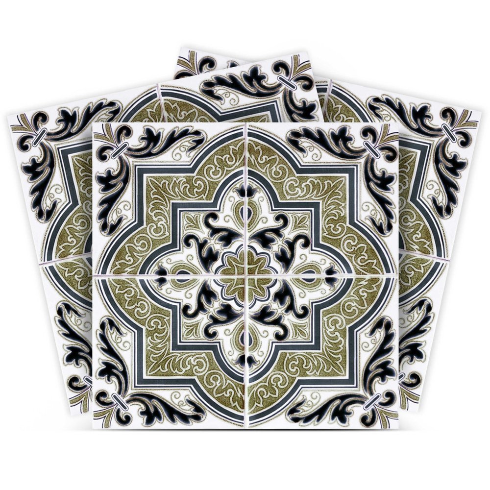 12" x 12" Olive Green Vinyl Arabesque Peel And Stick Removable Tiles