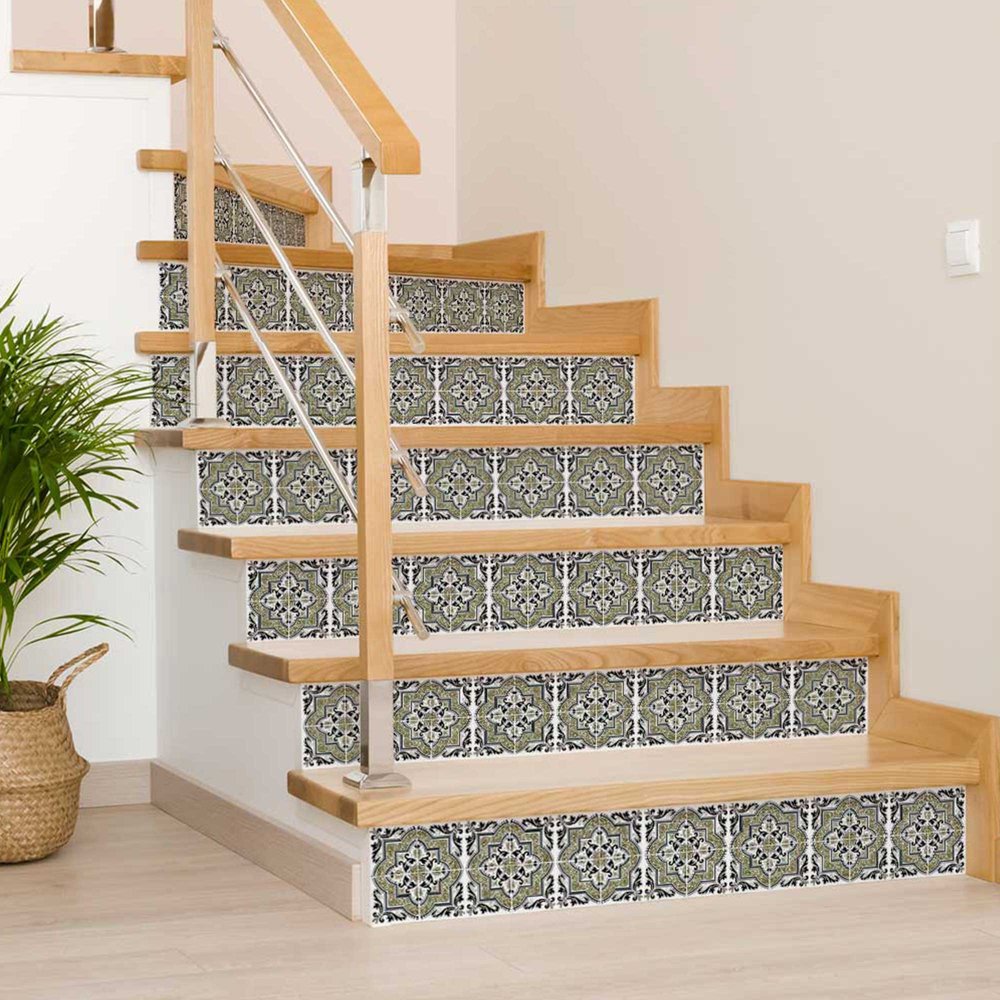 12" x 12" Olive Green Vinyl Arabesque Peel And Stick Removable Tiles