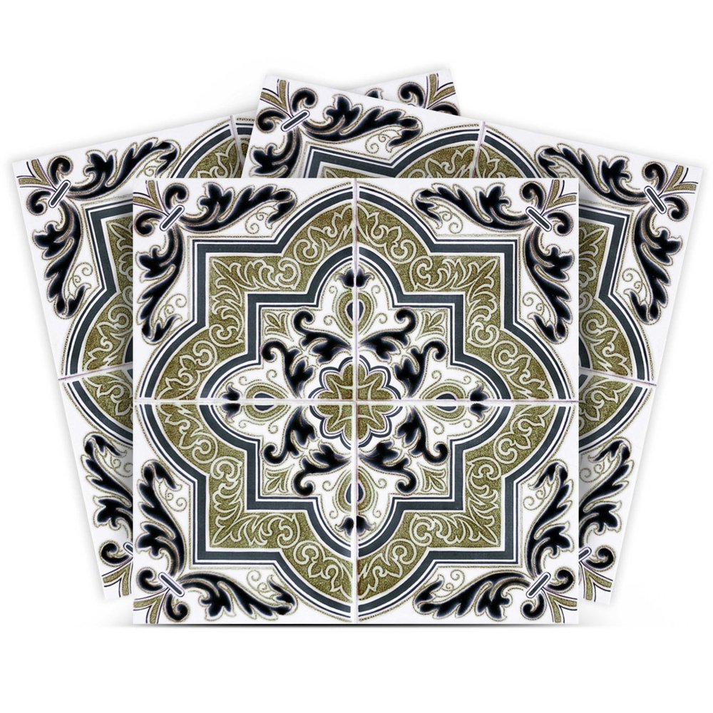 12" x 12" Olive Green Vinyl Arabesque Peel And Stick Removable Tiles