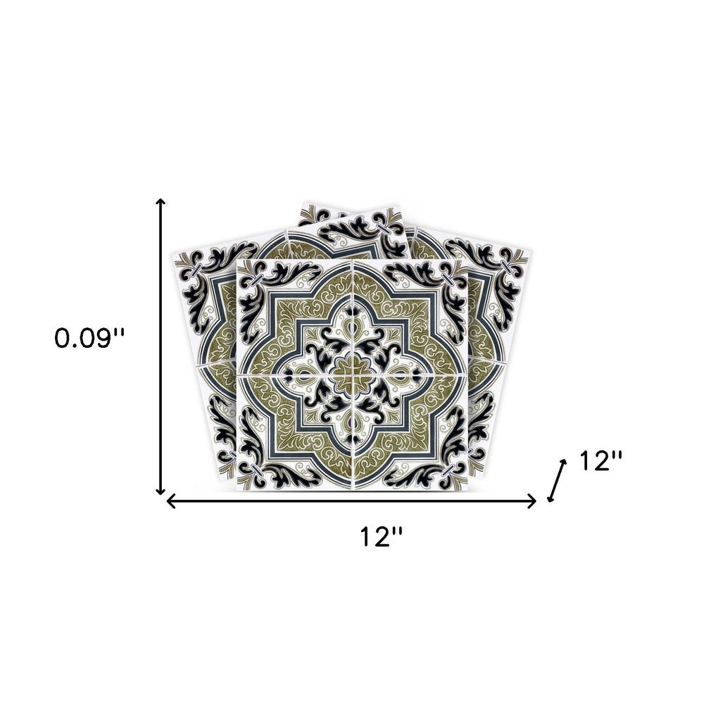 12" x 12" Olive Green Vinyl Arabesque Peel And Stick Removable Tiles