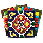 12" x 12" Blue And Red Vinyl Arabesque Peel And Stick Removable Tiles