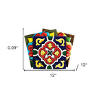 12" x 12" Blue And Red Vinyl Arabesque Peel And Stick Removable Tiles