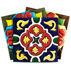 12" x 12" Blue And Red Vinyl Arabesque Peel And Stick Removable Tiles