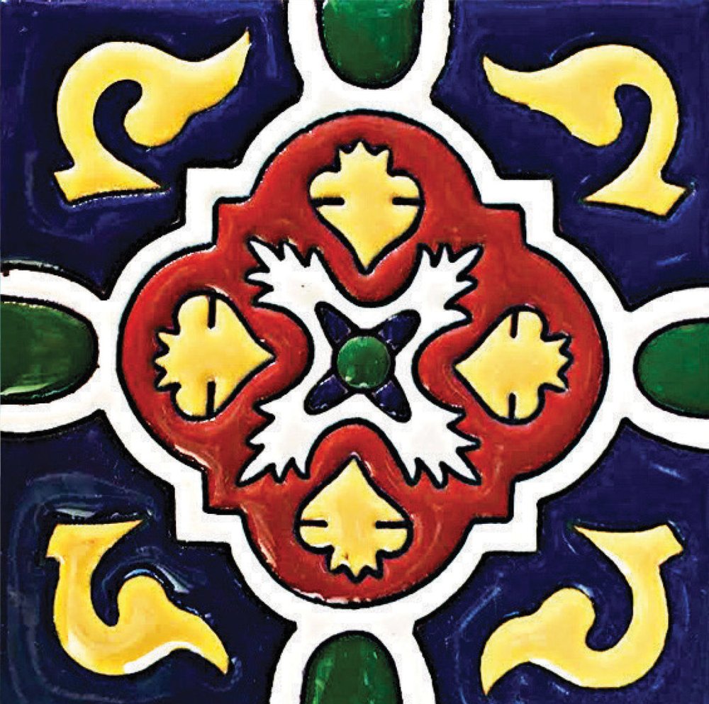 12" x 12" Blue And Red Vinyl Arabesque Peel And Stick Removable Tiles
