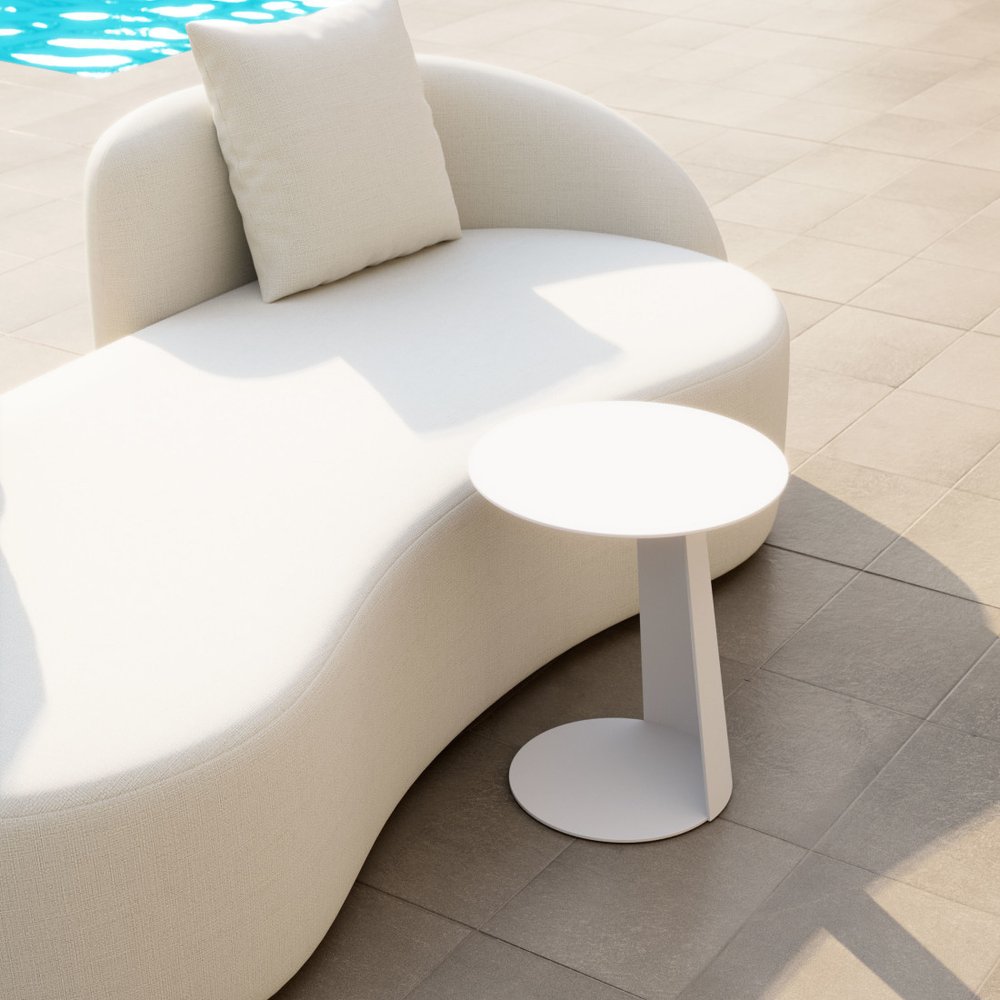 16" White Aluminum Rounded Outdoor Side Table