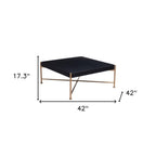 42" Black and Gold Solid Wood and Steel Square Coffee Table