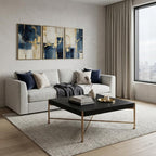 42" Black and Gold Solid Wood and Steel Square Coffee Table