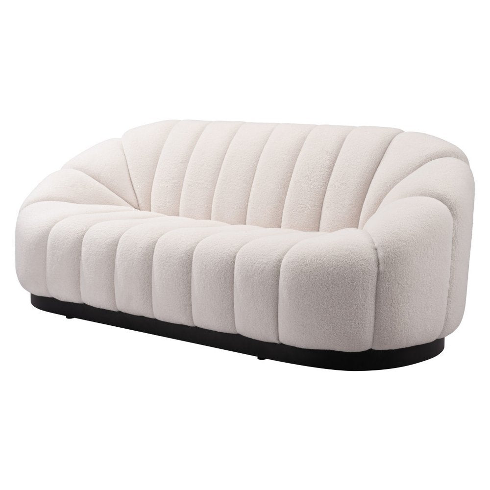 85" Cream Upholstered Curved Sofa