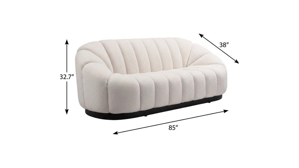 85" Cream Upholstered Curved Sofa