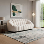 85" Cream Upholstered Curved Sofa