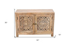 30" Natural Solid Wood Textured Door Accent Cabinet With Two Doors