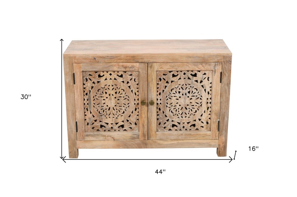 30" Natural Solid Wood Textured Door Accent Cabinet With Two Doors