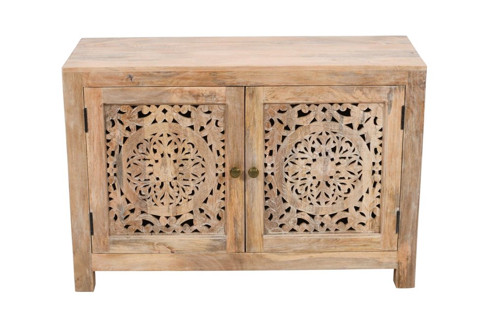 30" Natural Solid Wood Textured Door Accent Cabinet With Two Doors
