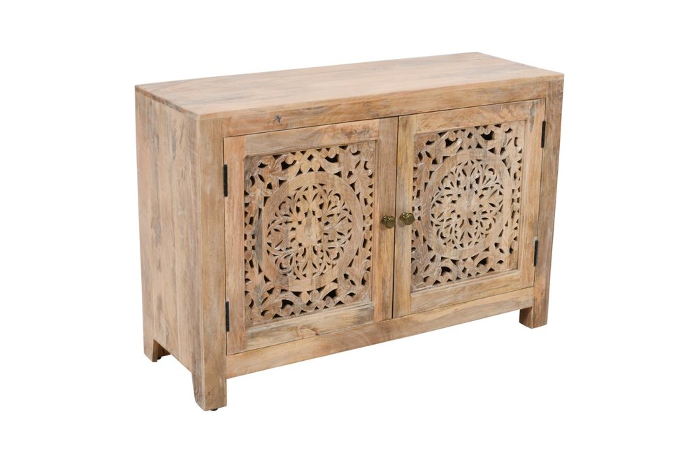 30" Natural Solid Wood Textured Door Accent Cabinet With Two Doors